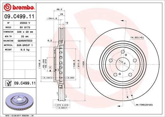 Brembo 09.C499.11 Brake Dsiki Rav-4 328mm Front 12-15