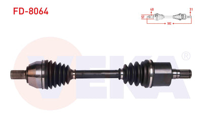 Veka FD-8064 Complete Axle Left Front Ford Mondeo IV 2.0 TDCi A-T Length 582 mm 2007-2014 — Axles, CV Joints & Boots