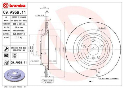 Brembo 09.A959.11 Brake Disc Rear Gle W166 GLE Coupe C292 — Brake Rotors & Drums