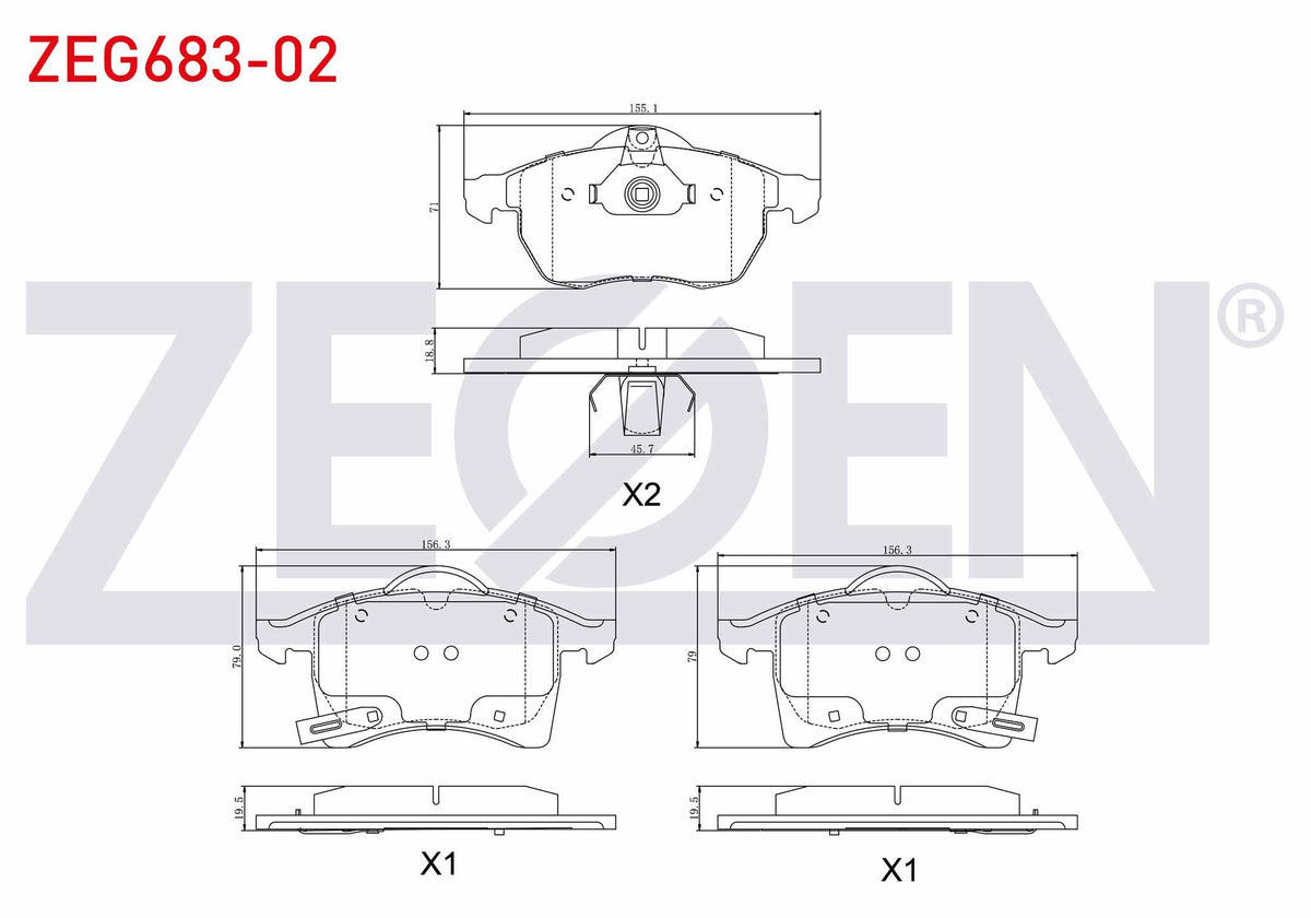 Zegen ZEG683-02 Brake Pad Front with Wear Indicator Opel Zafira A 1.6 16V 1999-2005 / Zafira A 1.8 16V 1999-2005 — Brake Pads
