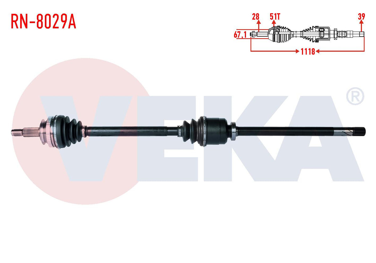 Veka RN-8029A Complete Axle Right Front Renault Master II (Fd) 2.5 D S8u ABS li 51 Outer Length 11 — Axles, CV Joints & Boots