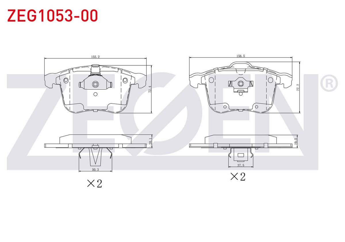 Zegen ZEG1053-00 Brake Pad Front Opel Vectra C 1.6 16V 2002-2008 / Vectra C 1.8 16V 2002-2008 / Vectra C 2.0 DTi — Brake Pads