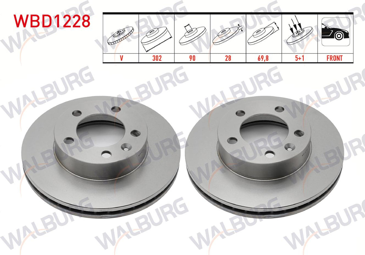 WALBURG WBD1228 Brake Disc Front Air 5 Bjn 302X28x90x69 — Brake Rotors & Drums