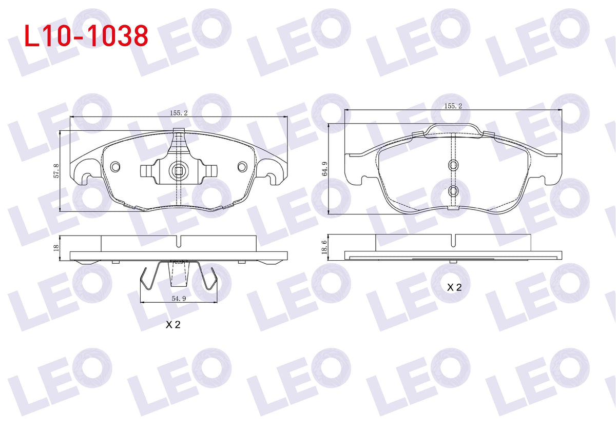 LEO L10-1038 Brake Pad Front Peugeot Partner Tepee 1.6 HDi 75 Hp 2008-/ Citroen Berlingo 1.6 HDi 2008-/ C4 G.Pic — Brake Pads