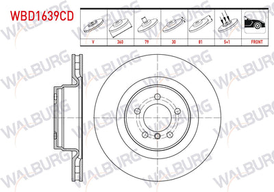 WALBURG WBD1639CD Brake Disc Front Air Coated Performance Drilled 5 Bjn 360X30x79x81 Range Rover III ( — Brake Rotors & Drums