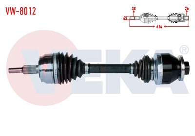 Veka VW-8012 Complete Axle Left Front Volkswagen Transporter V (7Ha, 7Hh and 2 more models — Axles, CV Joints & Boots
