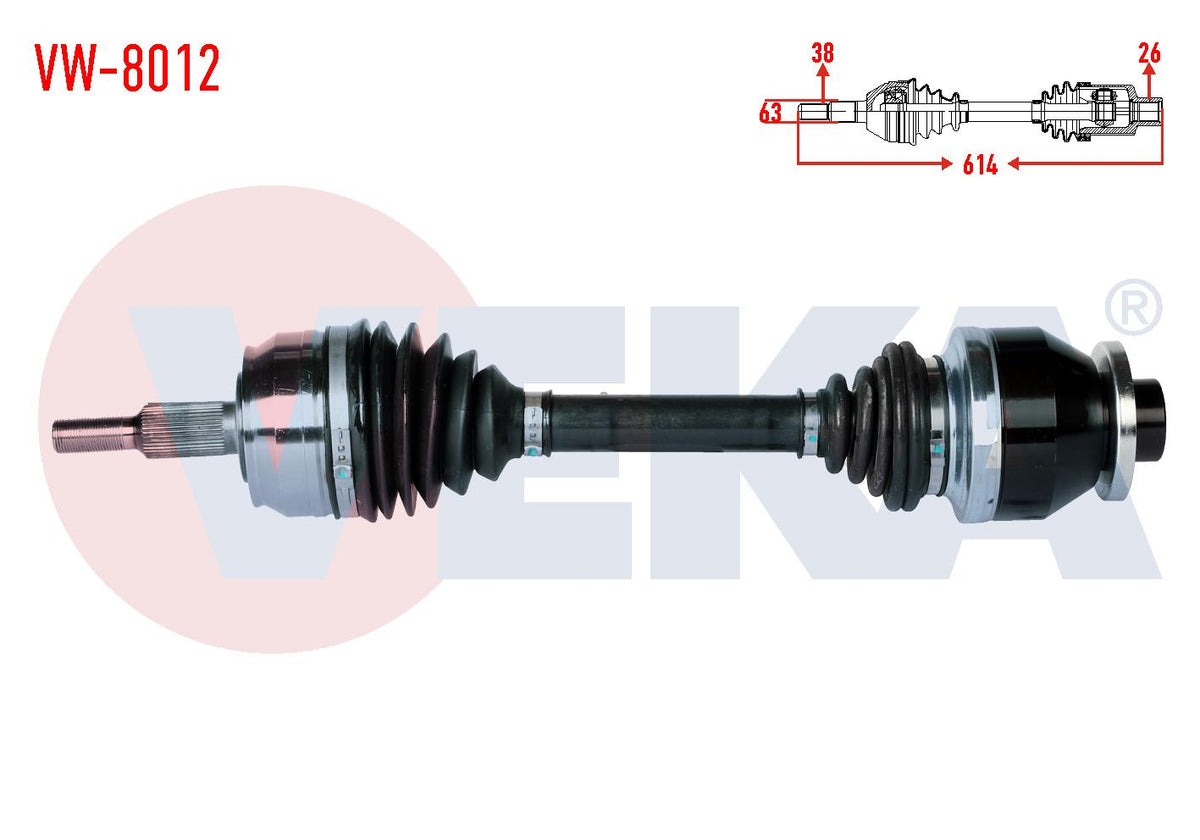 Veka VW-8012 Complete Axle Left Front Volkswagen Transporter V (7Ha,7Hh,7Ea,7Eh) 2.5 TDI Length 613mm 2003-2011