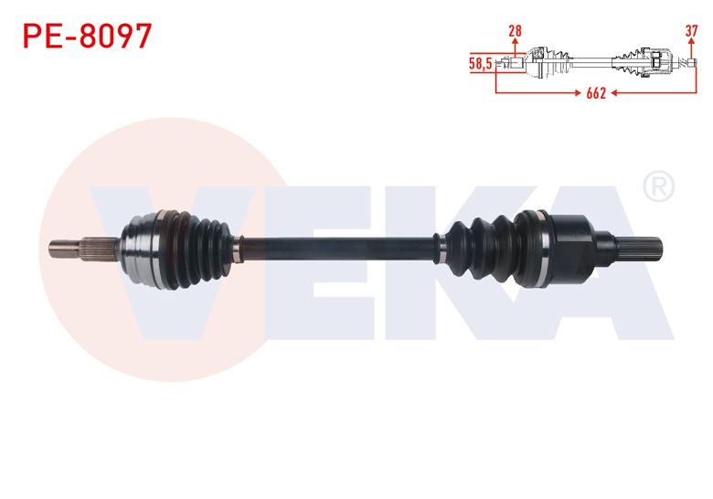 Veka PE-8097 Complete Axle Left Front Length 662mm Peugeot 3008 1.5 BlueHDi, 1.6 BlueHDi — Axles, CV Joints & Boots