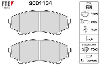 Fte 9001134 Front Brake Pad Mazda 4X4 B 2500 Ranger 02-06 2.5 TD / 3,0Td 06-12