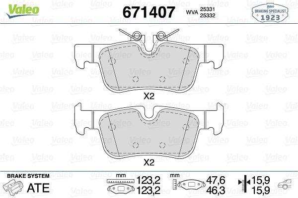 Valeo 671407 Rear Brake Pad BMW F45/F46/F48 F39 Mini F54/F60 14 > — Brake Pads