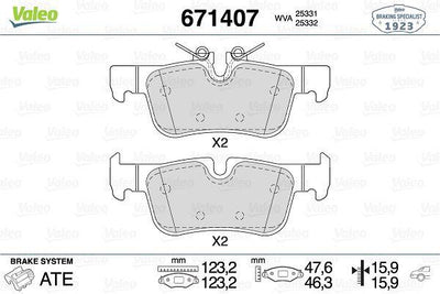 Valeo 671407 Rear Brake Pad BMW F45/F46/F48 F39 Mini F54/F60 14 > — Brake Pads