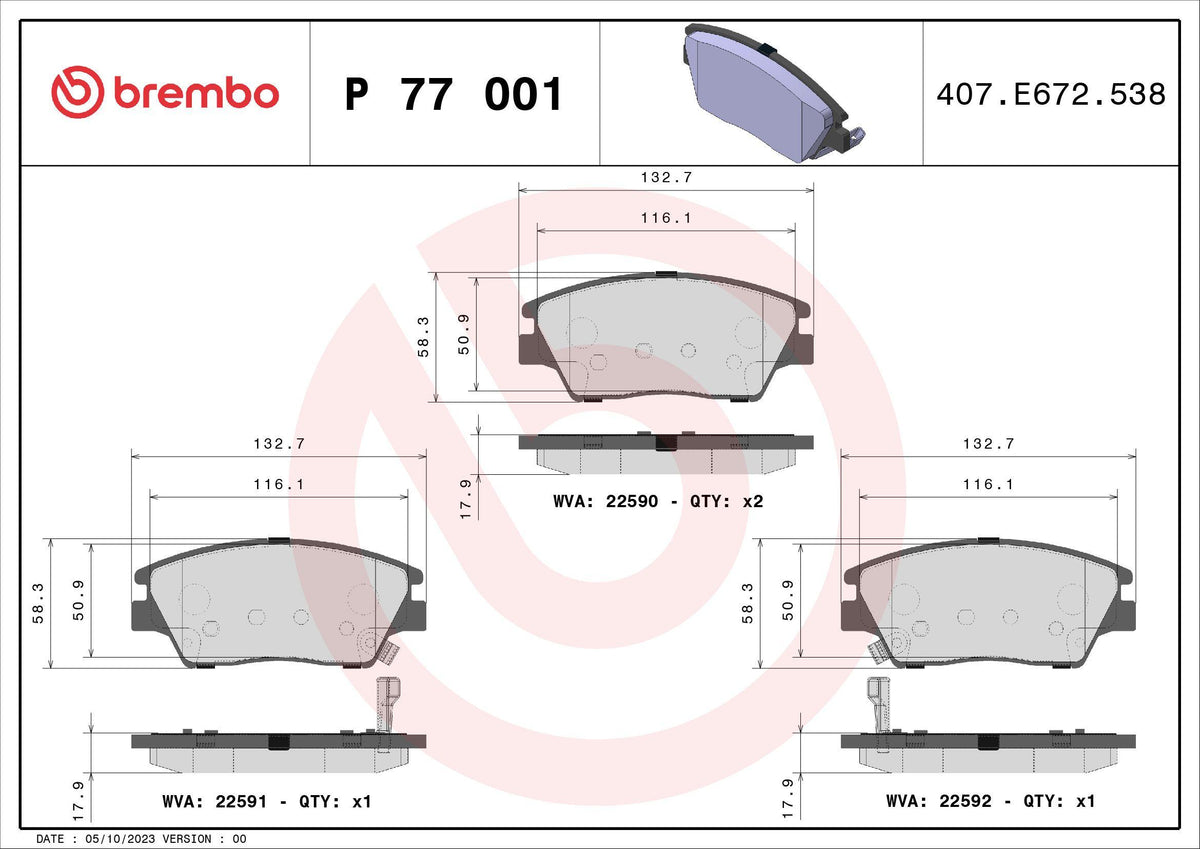 Brembo P77001 Brake Pad Front Low-Met Ssangyong — Brake Pads