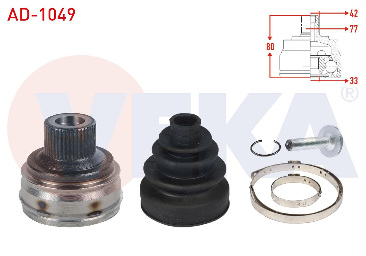 Veka AD-1049 CV Joint Left-Right Front Outer 42X33x77 Length 80mm Audi A4 2.0 TDI 2007-2015 / A4 2 — Axles, CV Joints & Boots