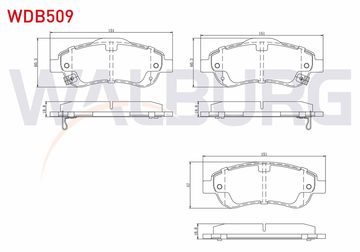 WALBURG WDB509 Brake Pad Front with Wear Indicator Honda Cr-V III 2.0 I-Vtec 2006-2012 / Cr-V III 2.2i CTDi 2006-2012 / Cr-V IV 1.6i Dtec 2012-2014 / Cr-V IV 2.0 2012-2014 / Cr-V IV 2.2i 2012-2014