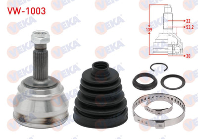 Veka VW-1003 CV Joint Left-Right Front Outer Volkswagen Golf III (1H1) 1.6 Outer 22X30x51 Length 1 — Axles, CV Joints & Boots