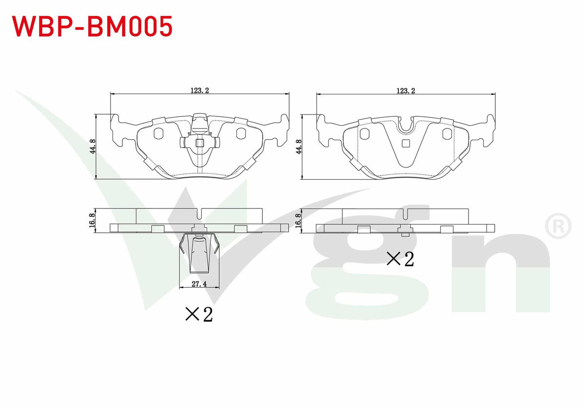 WGN WBP-BM005 Brake Pad Rear BMW 5 Series (E39) 520 i 1995-2003 / (E39) 523 i 1995-2003 / (E39) 525 D 1995-2003 — Brake Pads