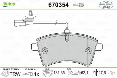 Valeo 670354 Brake Pads Front Brake Pad Set for 2008 Kangoo TRW System Compatible with Renault Kangoo 2008
