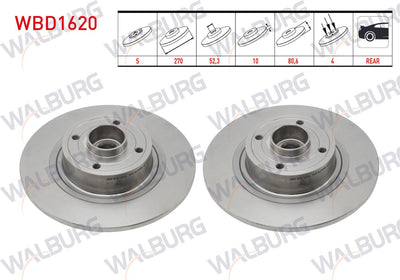 WALBURG WBD1620 Brake Disc Rear Straight with Bearing with Wheel Hub 4 Bjn Magnetic ABS Okuyuculu 270X10x52,3X80,2 Renault Megane II Sw 2003-2009 / Scenic II 2003-2010 | Set of 2