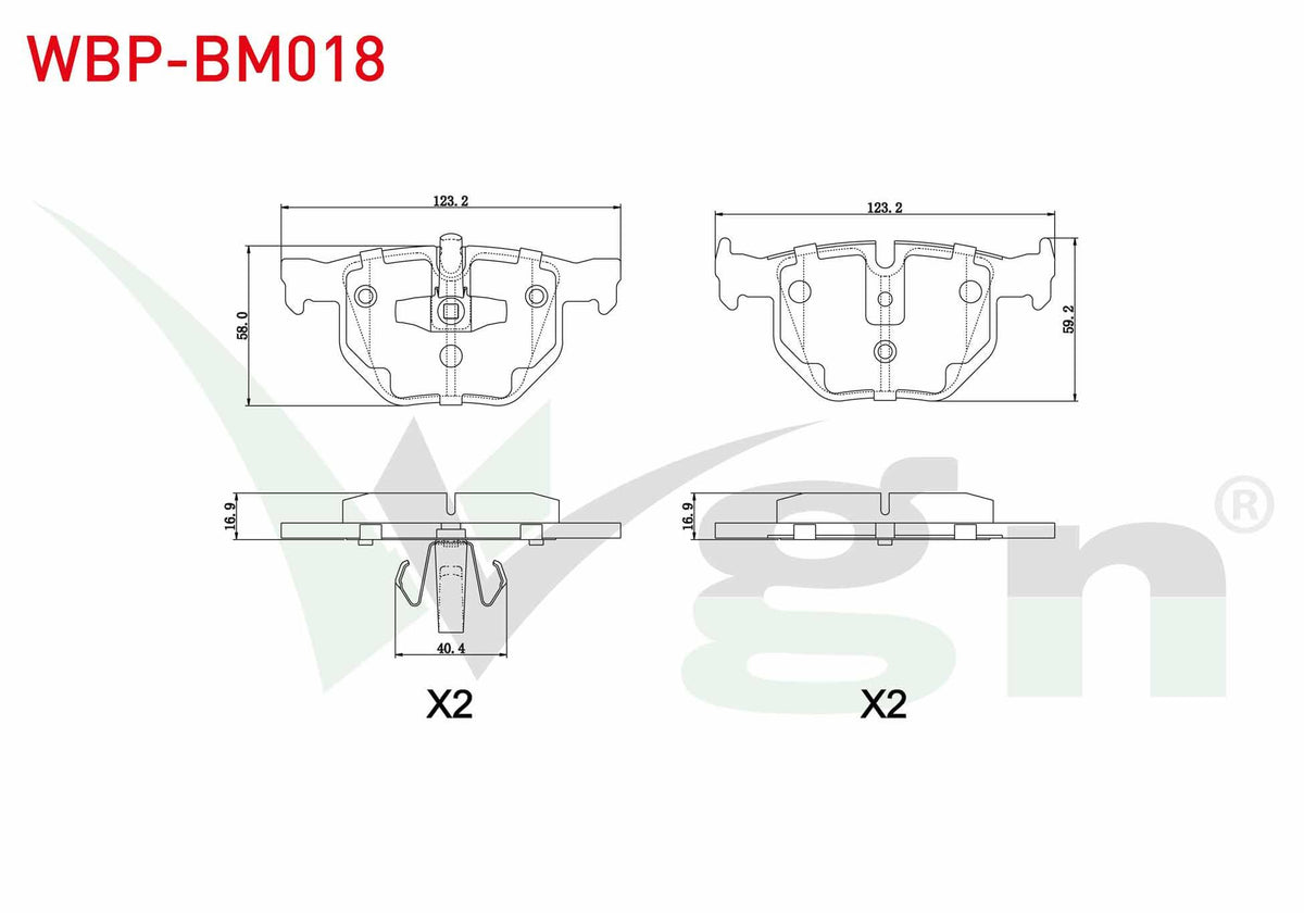 WGN WBP-BM018 Brake Pad Rear BMW 3 Series (E90) 318 Cl 2005-2011 / (E90) 320 i 2005-2011 / (E90) 320 D 2005-2011 — Brake Pads