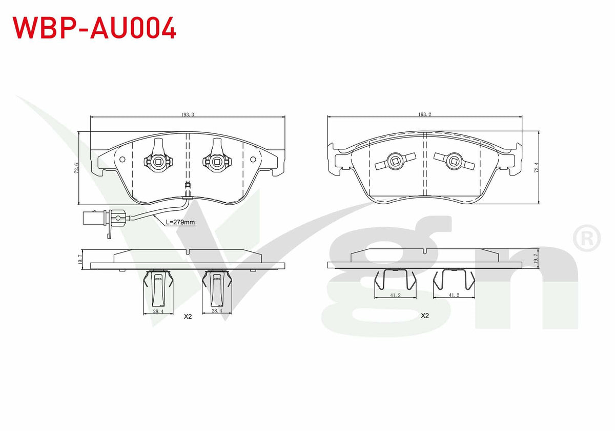 WGN WBP-AU004 Brake Pad Front with Connector Audi A8 (4E_) 3.0 TFSI 2003-2010 / Audi A8 (4E_) 4.2 V8 TDI 2003-20 — Brake Pads