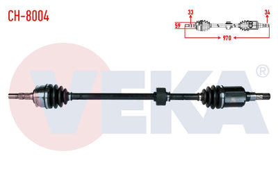 Veka CH-8004 Complete Axle Right Front Chevrolet Cruze (J300) 1.6 M-T Length 970mm 2009-2014 — Axles, CV Joints & Boots