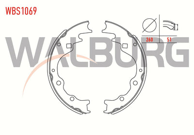 WALBURG WBS1069 Brake Shoe Rear Kia Besta 2.2 D 260X51 mm 1993-2003 / Kia Pregio (Tb) 2.5 TCi D 199 — Brake Cables & Hardware