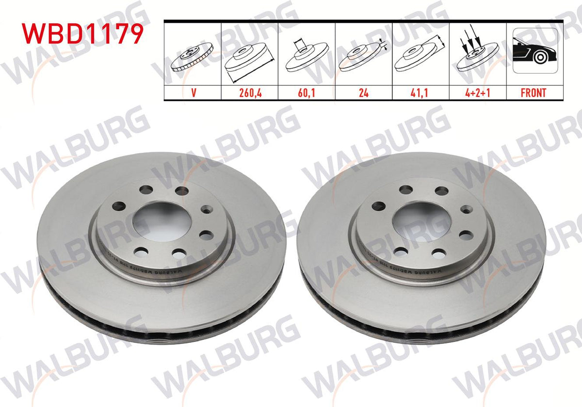 WALBURG WBD1179 Brake Disc Front Air 4 Bjn 260, 4X24x60 and 2 more models — Brake Rotors & Drums