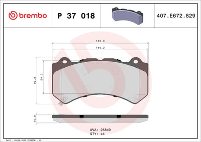 Brembo P37018 Brake Pad Front (Jeep Grand Cherokee IV 2010 /) — Brake Pads