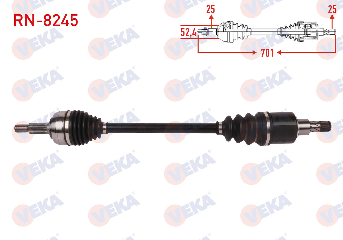 Veka RN-8245 Complete Axle Left Front 701mm Renault Megane IV 1.6 16V A-T Cvt 2016 — Axles, CV Joints & Boots