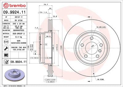 Brembo 09.9924.11 Brake Disc Rear BMW E70-E71 F15-F16 3.0Sd-4.8-5.0, Set of 2 — Brake Rotors & Drums