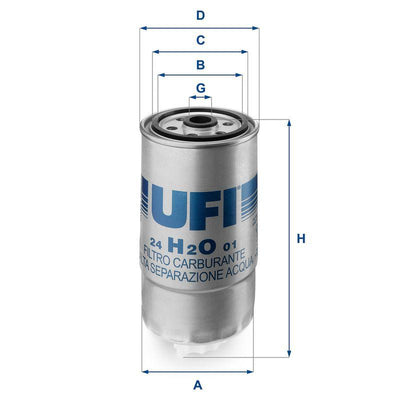Ufi 24.H2O.01 Fuel Filter Daily III 2.9/3.0 99-07 Cherokee KJ 2.5/2.8 01- Ducato 2.3 JTD Sorento/Starex-H1