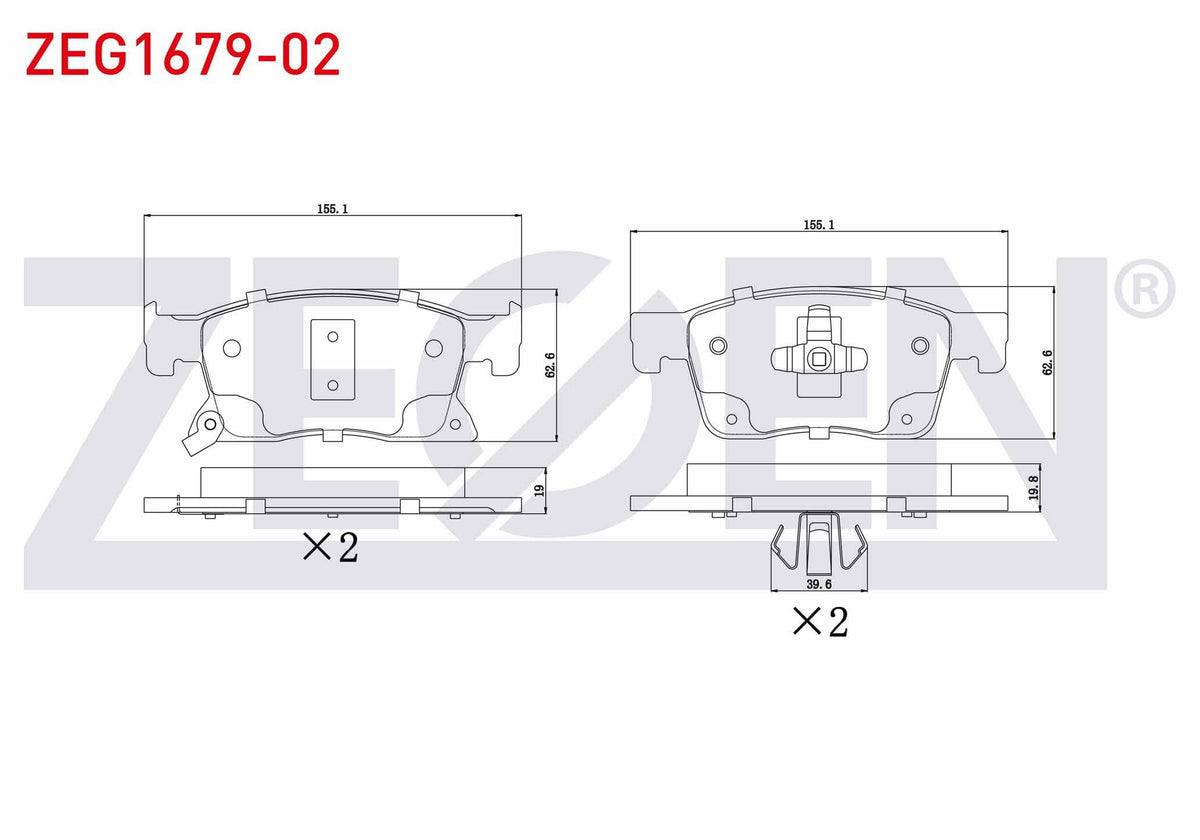 Zegen ZEG1679-02 Brake Pad Front with Wear Indicator Opel Astra K 1.6 CDTi 16 Rim 2015-/ Astra K 1.4i Turbo 16 Rim 2015-/ Astra K 1.0i Turbo 16 Rim 2015