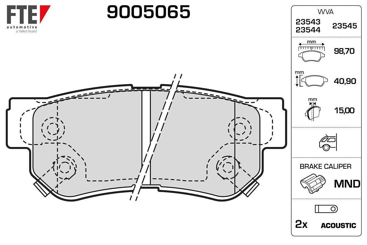 Fte 9005065 Rear Brake Pad Disc Elantra/Getz/Matrix/Santafe/Sonata/Tucson/Sportage/Carens/Magentis 1 Piece — Brake Pads