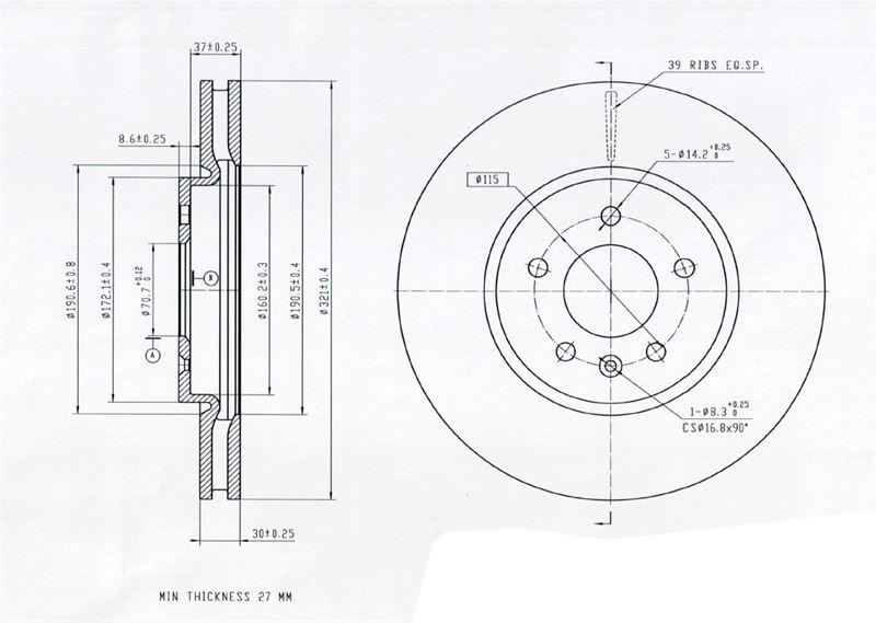 MGA 50679 Brake Disc Front Air Grooved 321-5 (Opel: Astra J 1.3 11 -) — Brake Rotors & Drums