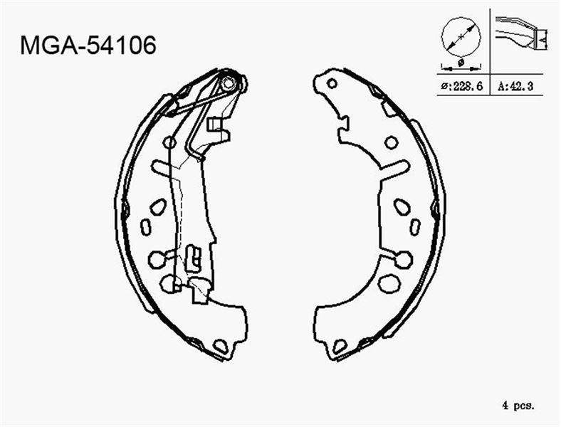 MGA 54106 Brake Drum Brake Pad with Lever (Fiat: Linea Grande Punto 05-/Peugeot: Bipper -) — Brake Pads