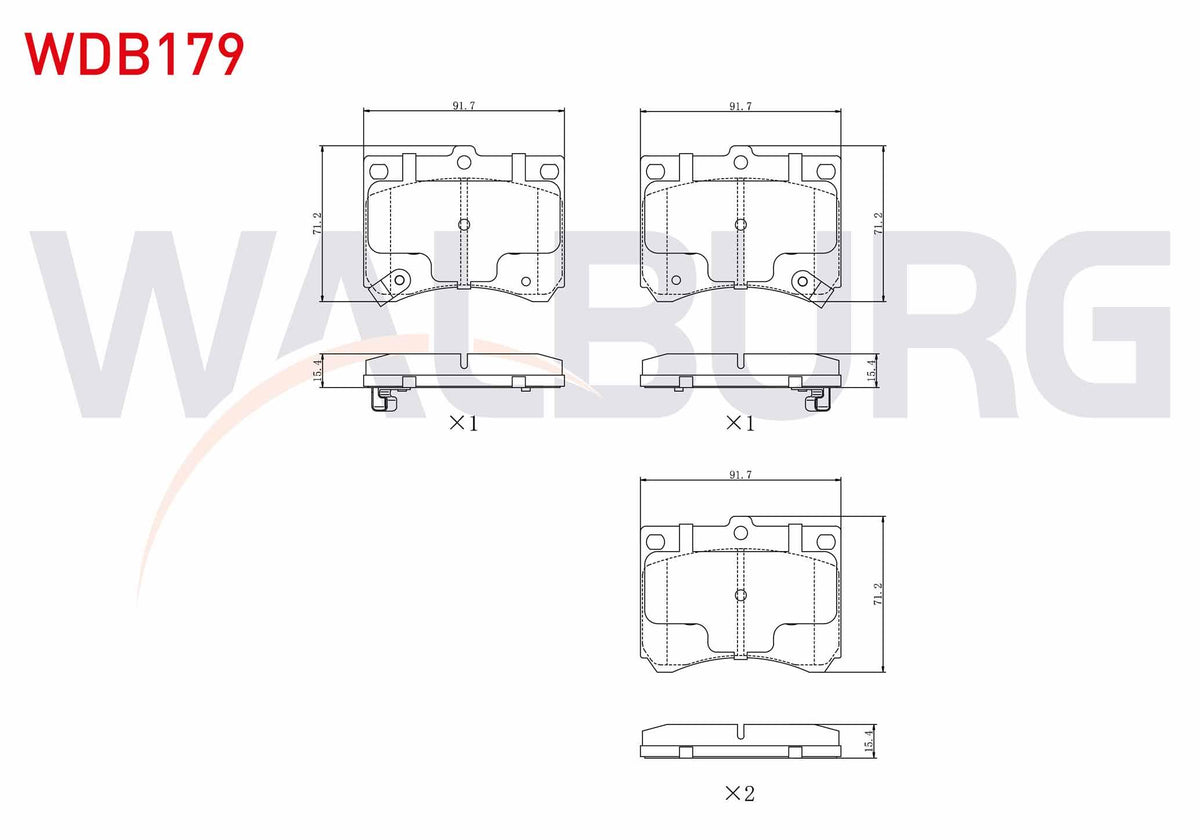 WALBURG WDB179 Brake Pad Front with Wear Indicator Mazda 323 V (Ba) 1.8i 16V 1994-1998 / Mx-3 (Ec) 1.6i 16V 1991 — Brake Pads