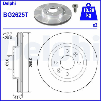 Delphi BG2625T Front Brake Disc Clio II Kangoo II Logan Megane I Symbol Sandero Thalia R19 — Brake Rotors & Drums