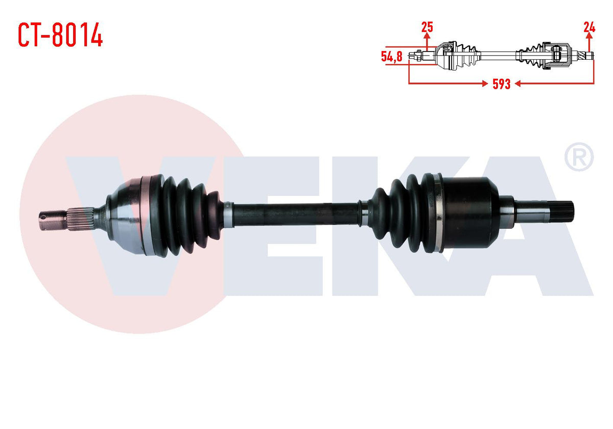 Veka CT-8014 Complete Axle Left Front Peugeot Partner (5,5F) 1.9 D Length 593mm 1996-2008 — Axles, CV Joints & Boots