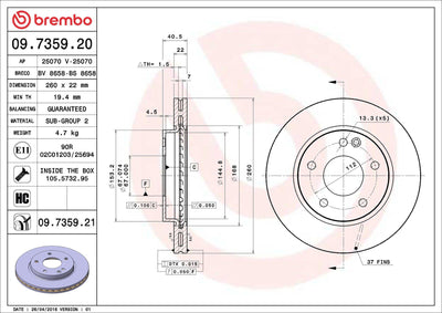 Brembo 09.7359.21 Brake Disc Front Mercedes W168 UV Coated Set of 2 — Brake Rotors & Drums