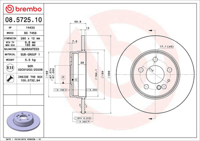 Brembo 08.5725.10 Brake Disc Rear Mercedes-Benz W140 Set of 2 — Brake Rotors & Drums