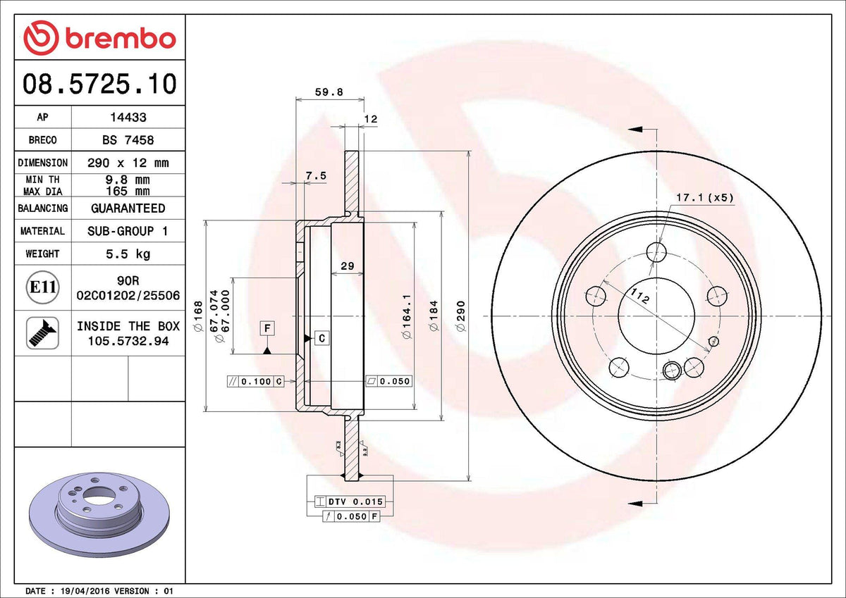 Brembo 08.5725.10 Brake Disc Rear Mercedes-Benz W140 Set of 2 — Brake Rotors & Drums