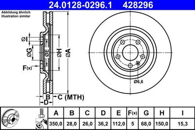 ATE 24.0128-0296.1 Brake Disc Rear A6 A7 Q8 19 > Touareg Q8 Quattro 18 > Q7 16 > | Set of 2