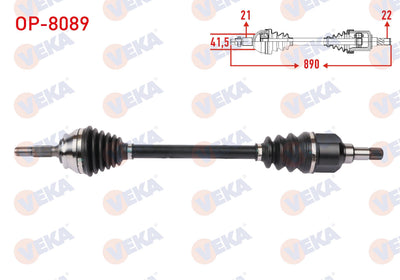 Veka OP-8089 Complete Axle Right Front Length 890mm Opel Corsa F 1.2 2019-/ Peugeot 208 1.2 Purete — Axles, CV Joints & Boots