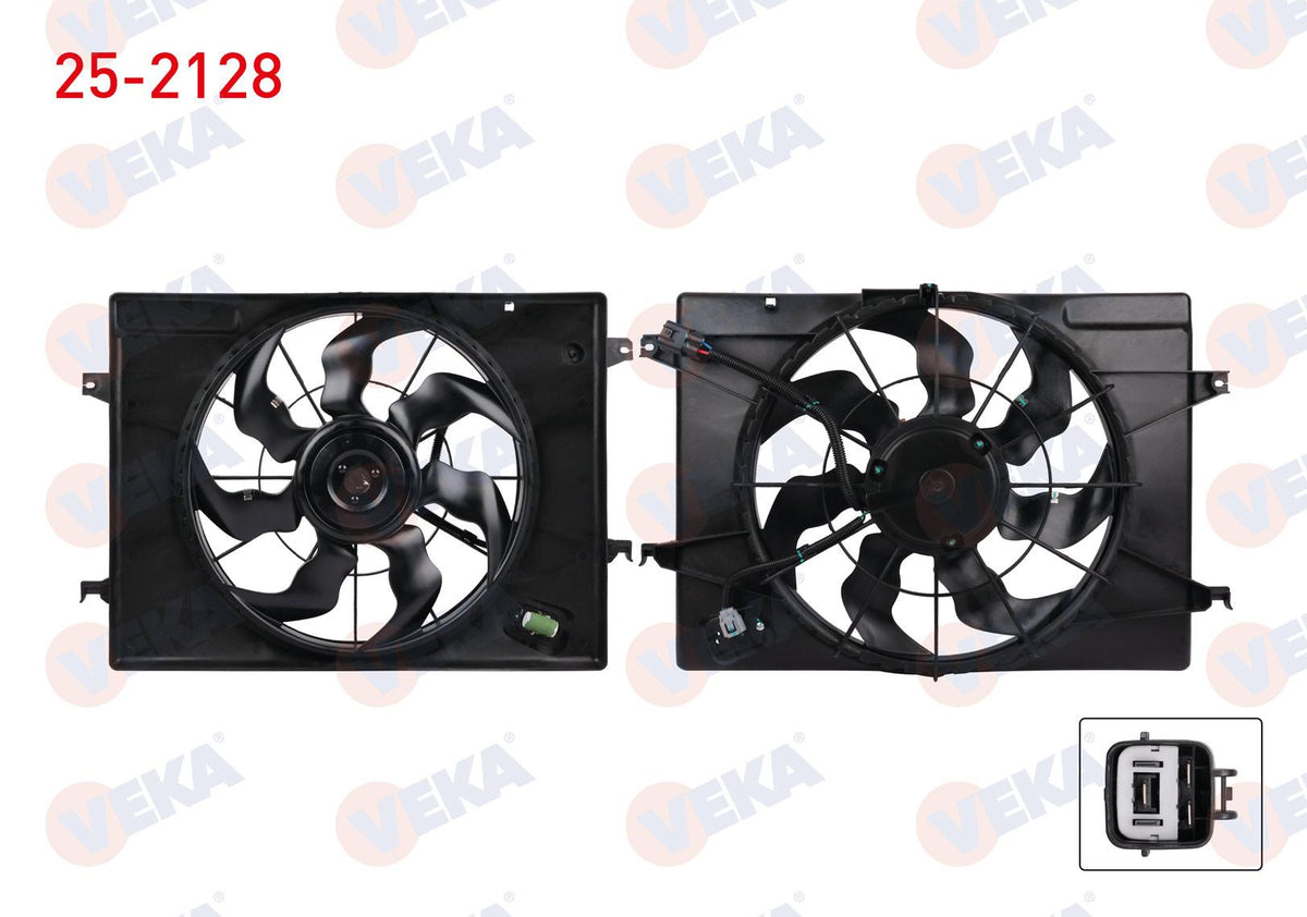 Veka 25-2128 Fan Motor Su Radiator with Shroud Single Fan Hyundai Tucson (Jm) 2.0 CRDi 2004-2010