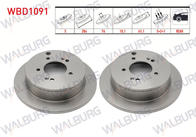 WALBURG WBD1091 Brake Disc Rear Straight 5 Bjn 284X10,1X76x61 — Brake Rotors & Drums