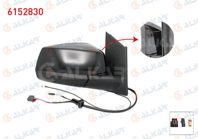 Alkar 6152830 Outer Rear View Mirror Right Electric Heated Automatic Folding Blind Spot Antenlı Parlak Black 7 + 2 Pin Ford Tourneo Connect 2022-/ Volkswagen Caddy V 2020