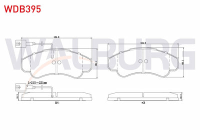 WALBURG WDB395 Brake Pad Front with Connector Fiat Ducato (244) 2.3 JTD 2002-2006 / Ducato (244) 2.8 JTD 2002-20 — Brake Pads