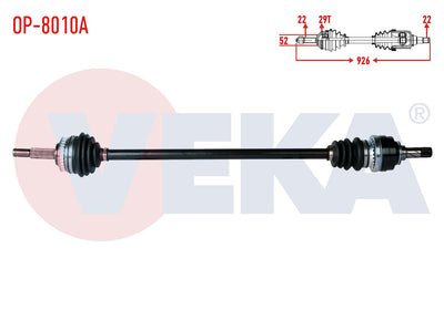 Veka OP-8010A Complete Axle Right Front Length 926mm with ABS 29 Outer Opel Astra F 1.4 — Axles, CV Joints & Boots