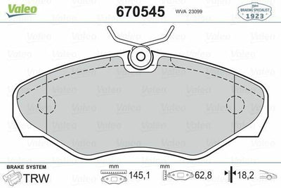 VALEO 670545 Brake Pads - Front Set for 2003 Traffic/Vivaro