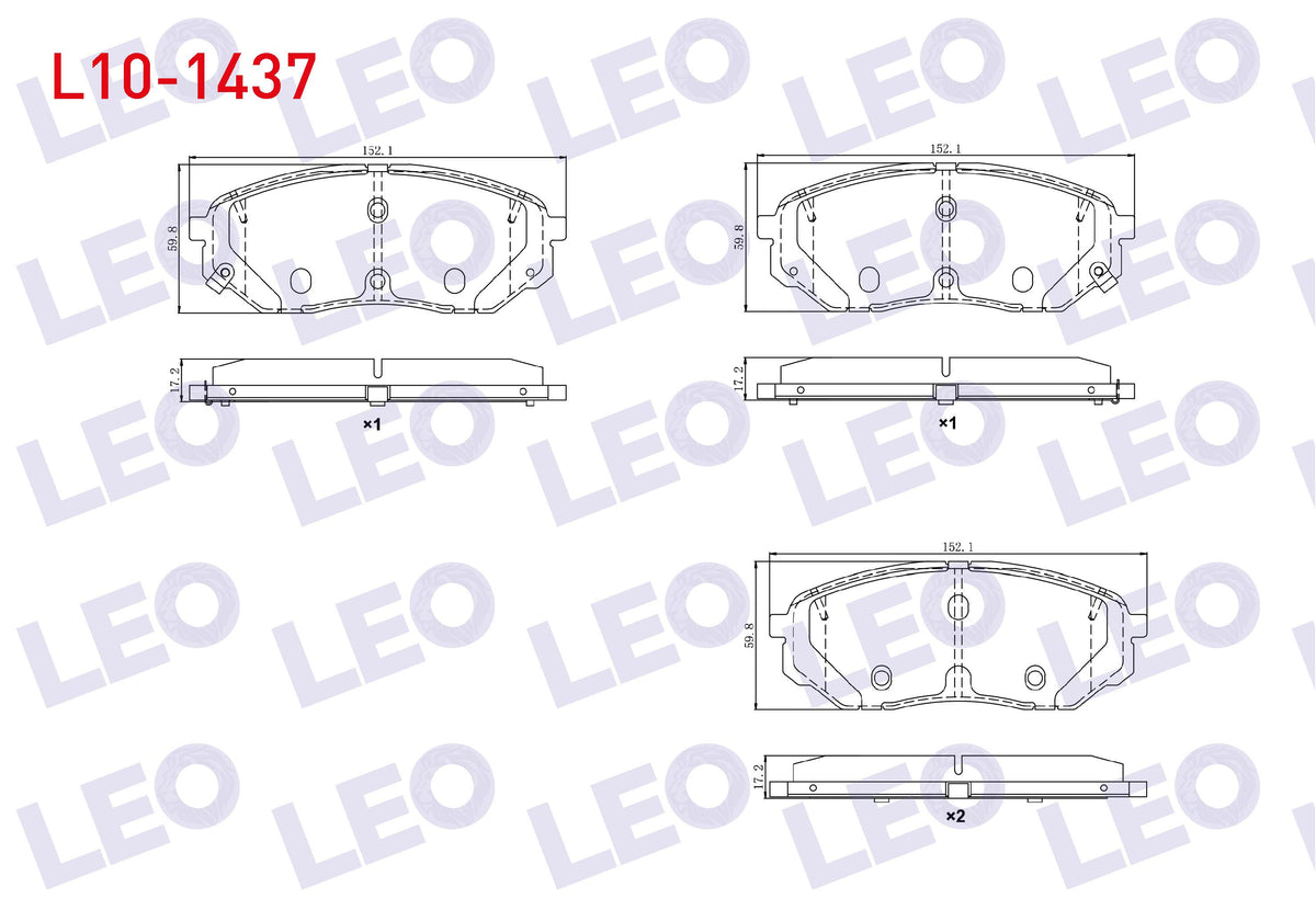 LEO L10-1437 Brake Pad Front with Wear Indicator Cable Drilled Kia Sorento III (Um) 2.0 CRDi 2015